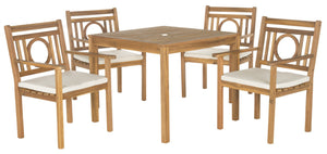 Safavieh MONTCLAIR 5-Piece Dining Set - Stylish Outdoor Furniture for Modern Patios and Chic Gatherings Natural / Beige PAT6721A
