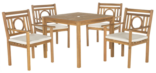 Safavieh MONTCLAIR 5-Piece Dining Set - Stylish Outdoor Furniture for Modern Patios and Chic Gatherings Natural / Beige PAT6721A
