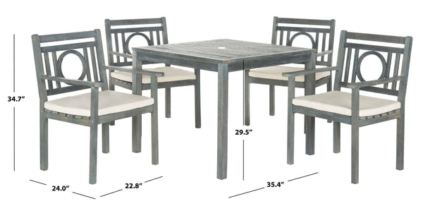 Safavieh MONTCLAIR 5-Piece Dining Set - Stylish Outdoor Furniture for Modern Patios and Chic Gatherings Ash Grey / Beige PAT6721B
