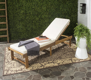 Safavieh INGLEWOOD Chaise Lounge - Stylish Outdoor Comfort with Adjustable Backrest & Durable Acacia Frame Natural / Beige PAT6723A