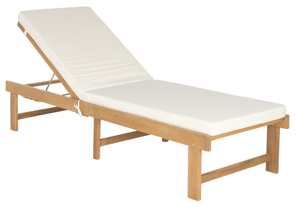 Safavieh INGLEWOOD Chaise Lounge - Stylish Outdoor Comfort with Adjustable Backrest & Durable Acacia Frame Natural / Beige PAT6723A
