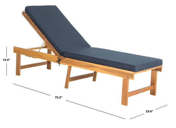 Safavieh INGLEWOOD Chaise Lounge - Stylish Outdoor Comfort with Adjustable Backrest & Durable Acacia Frame Natural / Navy PAT6723B
