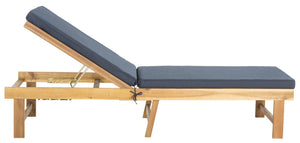 Safavieh INGLEWOOD Chaise Lounge - Stylish Outdoor Comfort with Adjustable Backrest & Durable Acacia Frame Natural / Navy PAT6723B