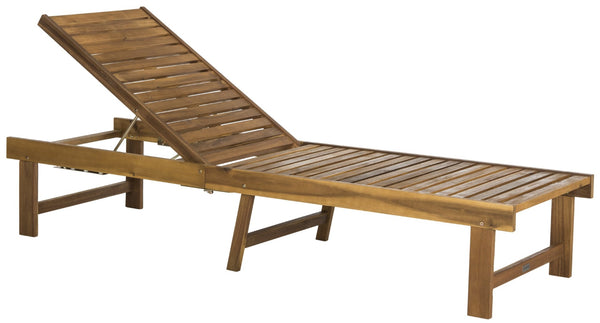 Safavieh INGLEWOOD Chaise Lounge - Stylish Outdoor Comfort with Adjustable Backrest & Durable Acacia Frame Natural / Navy PAT6723B