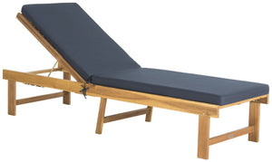 Safavieh INGLEWOOD Chaise Lounge - Stylish Outdoor Comfort with Adjustable Backrest & Durable Acacia Frame Natural / Navy PAT6723B