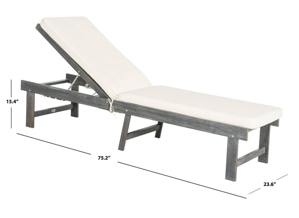 Safavieh INGLEWOOD Chaise Lounge - Stylish Outdoor Comfort with Adjustable Backrest & Durable Acacia Frame Ash Grey / Beige PAT6723D