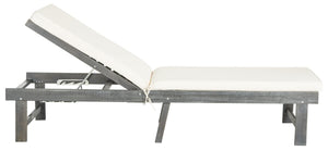 Safavieh INGLEWOOD Chaise Lounge - Stylish Outdoor Comfort with Adjustable Backrest & Durable Acacia Frame Ash Grey / Beige PAT6723D
