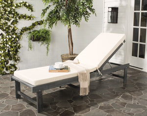 Safavieh INGLEWOOD Chaise Lounge - Stylish Outdoor Comfort with Adjustable Backrest & Durable Acacia Frame Ash Grey / Beige PAT6723D