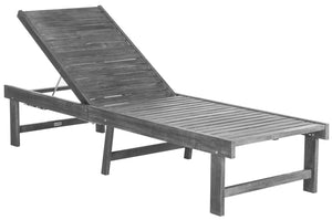 Safavieh INGLEWOOD Chaise Lounge - Stylish Outdoor Comfort with Adjustable Backrest & Durable Acacia Frame Ash Grey / Beige PAT6723D