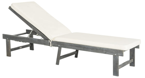 Safavieh INGLEWOOD Chaise Lounge - Stylish Outdoor Comfort with Adjustable Backrest & Durable Acacia Frame Ash Grey / Beige PAT6723D