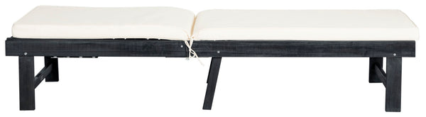 Safavieh INGLEWOOD Chaise Lounge - Stylish Outdoor Comfort with Adjustable Backrest & Durable Acacia Frame Dark Slate Gray / Beige PAT6723K