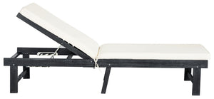 Safavieh INGLEWOOD Chaise Lounge - Stylish Outdoor Comfort with Adjustable Backrest & Durable Acacia Frame Dark Slate Gray / Beige PAT6723K