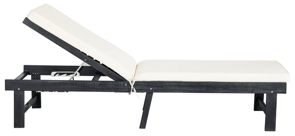 Safavieh INGLEWOOD Chaise Lounge - Stylish Outdoor Comfort with Adjustable Backrest & Durable Acacia Frame Dark Slate Gray / Beige PAT6723K