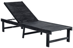 Safavieh INGLEWOOD Chaise Lounge - Stylish Outdoor Comfort with Adjustable Backrest & Durable Acacia Frame Dark Slate Gray / Beige PAT6723K