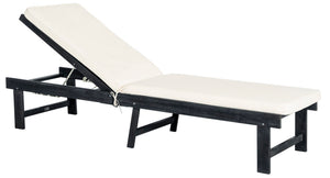 Safavieh INGLEWOOD Chaise Lounge - Stylish Outdoor Comfort with Adjustable Backrest & Durable Acacia Frame Dark Slate Gray / Beige PAT6723K