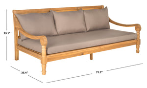 Safavieh PASADENA Daybed – Elegant Eco-Friendly Acacia Wood with All-Weather Cushions for Outdoor Comfort Natural / Taupe PAT6724A