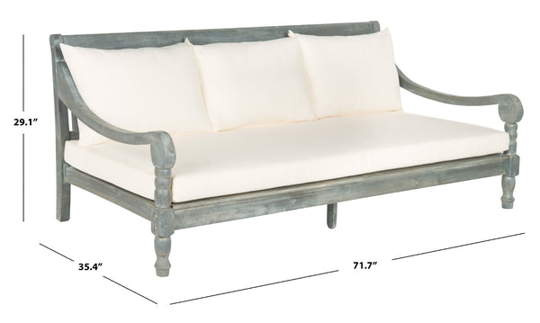 Safavieh PASADENA Daybed – Elegant Eco-Friendly Acacia Wood with All-Weather Cushions for Outdoor Comfort Ash Grey / Beige PAT6724C