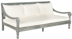 Safavieh PASADENA Daybed – Elegant Eco-Friendly Acacia Wood with All-Weather Cushions for Outdoor Comfort Ash Grey / Beige PAT6724C