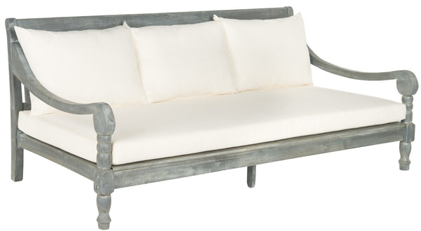 Safavieh PASADENA Daybed – Elegant Eco-Friendly Acacia Wood with All-Weather Cushions for Outdoor Comfort Ash Grey / Beige PAT6724C