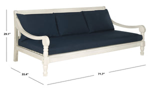 Safavieh PASADENA Daybed – Elegant Eco-Friendly Acacia Wood with All-Weather Cushions for Outdoor Comfort Antique White / Navy PAT6724D