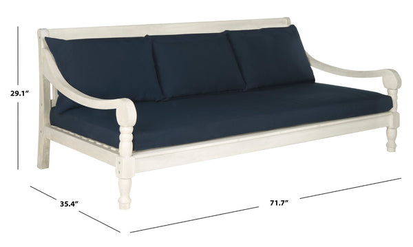 Safavieh PASADENA Daybed – Elegant Eco-Friendly Acacia Wood with All-Weather Cushions for Outdoor Comfort Antique White / Navy PAT6724D