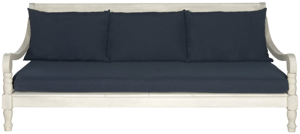 Safavieh PASADENA Daybed – Elegant Eco-Friendly Acacia Wood with All-Weather Cushions for Outdoor Comfort Antique White / Navy PAT6724D