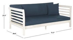 Safavieh MALIBU Day Bed - Modern Outdoor Retreat with Plush All-Weather Cushions for Ultimate Comfort & Style Antique White / Navy PAT6725D