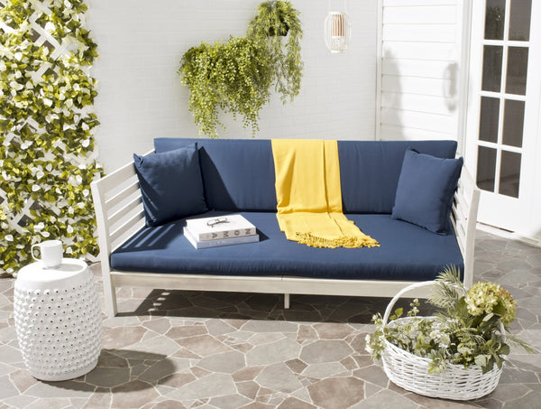 Safavieh MALIBU Day Bed - Modern Outdoor Retreat with Plush All-Weather Cushions for Ultimate Comfort & Style Antique White / Navy PAT6725D
