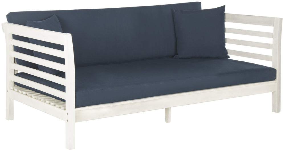 Safavieh MALIBU Day Bed - Modern Outdoor Retreat with Plush All-Weather Cushions for Ultimate Comfort & Style Antique White / Navy PAT6725D