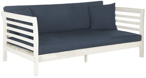 Safavieh MALIBU Day Bed - Modern Outdoor Retreat with Plush All-Weather Cushions for Ultimate Comfort & Style Antique White / Navy PAT6725D