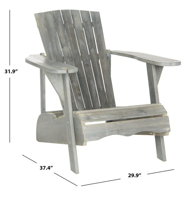 Safavieh VISTA Adirondack Chair - Eco-Friendly Comfort with Built-In Drink Holder for Outdoor Relaxation Ash Grey PAT6727B
