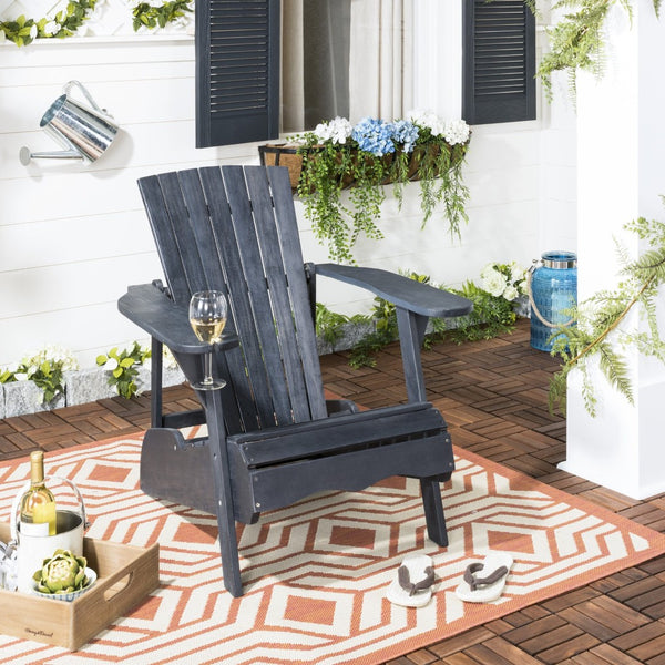 Safavieh VISTA Adirondack Chair - Eco-Friendly Comfort with Built-In Drink Holder for Outdoor Relaxation Dark Slate Gray PAT6727K