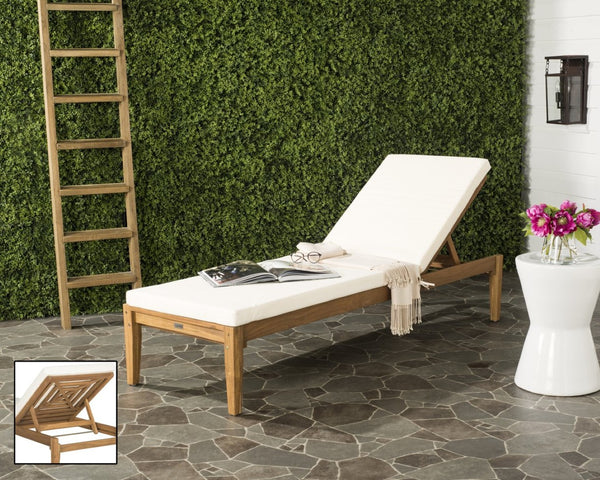 Safavieh DEL MAR SUNLOUNGER - Luxurious Outdoor Lounge Chair with Plush Cushion for Poolside Relaxation Natural / Beige PAT6730A