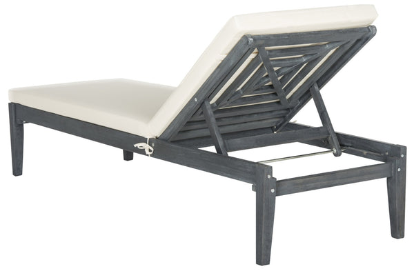 Safavieh DEL MAR SUNLOUNGER - Luxurious Outdoor Lounge Chair with Plush Cushion for Poolside Relaxation Ash Grey / Beige PAT6730B