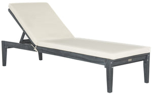 Safavieh DEL MAR SUNLOUNGER - Luxurious Outdoor Lounge Chair with Plush Cushion for Poolside Relaxation Ash Grey / Beige PAT6730B