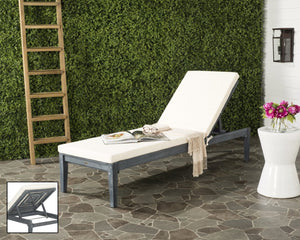 Safavieh DEL MAR SUNLOUNGER - Luxurious Outdoor Lounge Chair with Plush Cushion for Poolside Relaxation Ash Grey / Beige PAT6730B