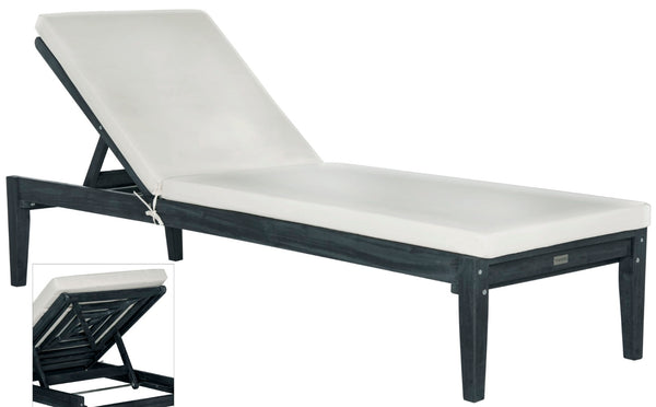 Safavieh DEL MAR SUNLOUNGER - Luxurious Outdoor Lounge Chair with Plush Cushion for Poolside Relaxation Dark Slate Gray / Beige PAT6730K