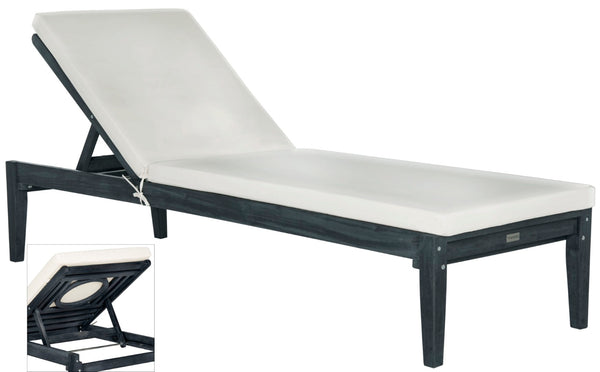 Safavieh MONTCLAIR Sun Lounger – Stylish Outdoor Furniture with Chic Modern Design for Relaxation and Comfort Dark Slate Gray / Beige PAT6731K