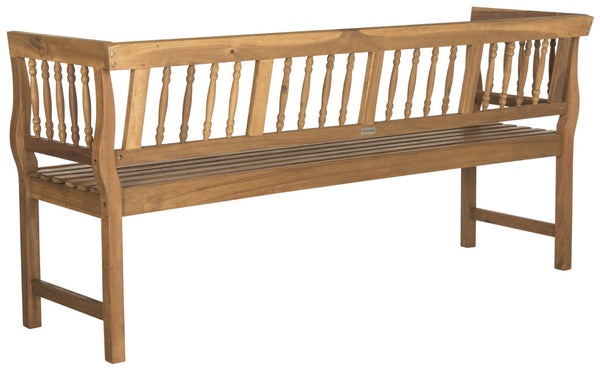 Safavieh BRENTWOOD Elegant Acacia Wood Bench with Silver Accents for Outdoor Spaces and Timeless Style Natural PAT6732A