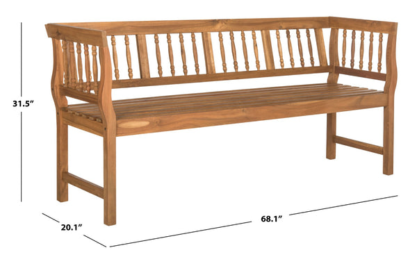 Safavieh BRENTWOOD Elegant Acacia Wood Bench with Silver Accents for Outdoor Spaces and Timeless Style Natural PAT6732A