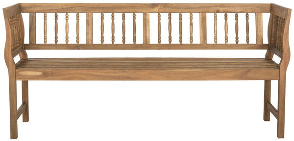 Safavieh BRENTWOOD Elegant Acacia Wood Bench with Silver Accents for Outdoor Spaces and Timeless Style Natural PAT6732A