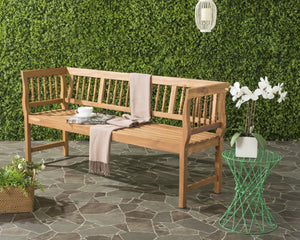 Safavieh BRENTWOOD Elegant Acacia Wood Bench with Silver Accents for Outdoor Spaces and Timeless Style Natural PAT6732A