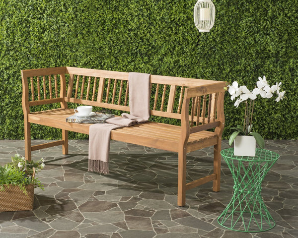 Safavieh BRENTWOOD Elegant Acacia Wood Bench with Silver Accents for Outdoor Spaces and Timeless Style Natural PAT6732A