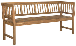 Safavieh BRENTWOOD Elegant Acacia Wood Bench with Silver Accents for Outdoor Spaces and Timeless Style Natural PAT6732A