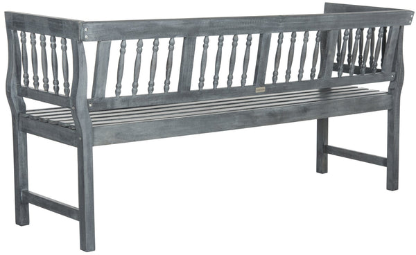 Safavieh BRENTWOOD Elegant Acacia Wood Bench with Silver Accents for Outdoor Spaces and Timeless Style Ash Grey PAT6732B