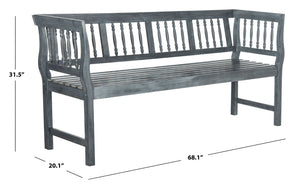 Safavieh BRENTWOOD Elegant Acacia Wood Bench with Silver Accents for Outdoor Spaces and Timeless Style Ash Grey PAT6732B
