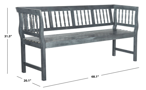 Safavieh BRENTWOOD Elegant Acacia Wood Bench with Silver Accents for Outdoor Spaces and Timeless Style Ash Grey PAT6732B