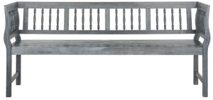 Safavieh BRENTWOOD Elegant Acacia Wood Bench with Silver Accents for Outdoor Spaces and Timeless Style Ash Grey PAT6732B