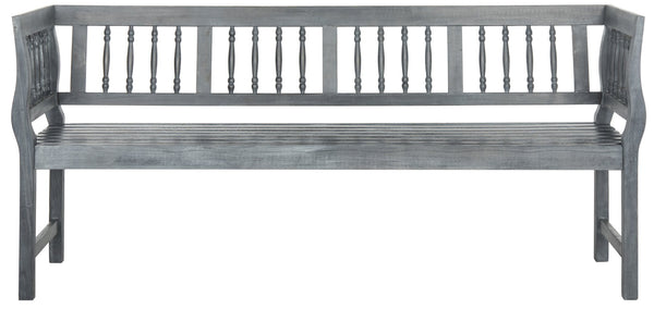 Safavieh BRENTWOOD Elegant Acacia Wood Bench with Silver Accents for Outdoor Spaces and Timeless Style Ash Grey PAT6732B