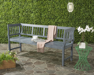 Safavieh BRENTWOOD Elegant Acacia Wood Bench with Silver Accents for Outdoor Spaces and Timeless Style Ash Grey PAT6732B